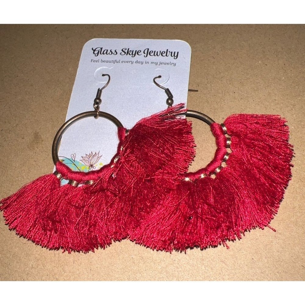 Glass Skye Jewelry Red Fringe Earrings -- NWTS